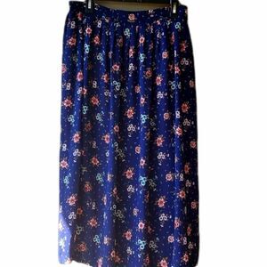 Womens Vintage Leslie Fay Blue Floral Maxi Skirt